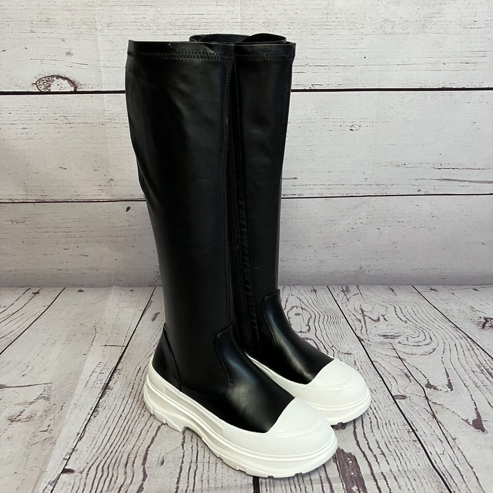 Azalea Wang Knee Boots Womens 10 Black Lois High Platform Pull On Inner Zip